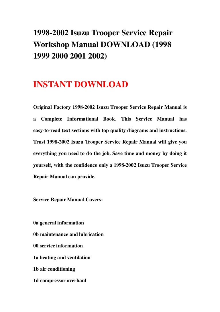 1998 2002 isuzu trooper service repair workshop manual download 1998 rh slideshare net 1990 Holden Rodeo 2007 ...